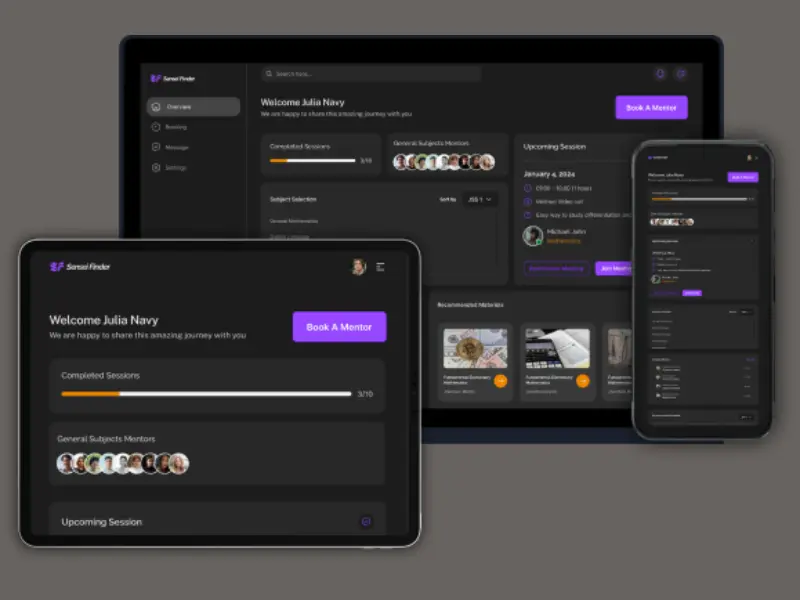 The Sensei Finder website design, a platform for students booking academic mentors